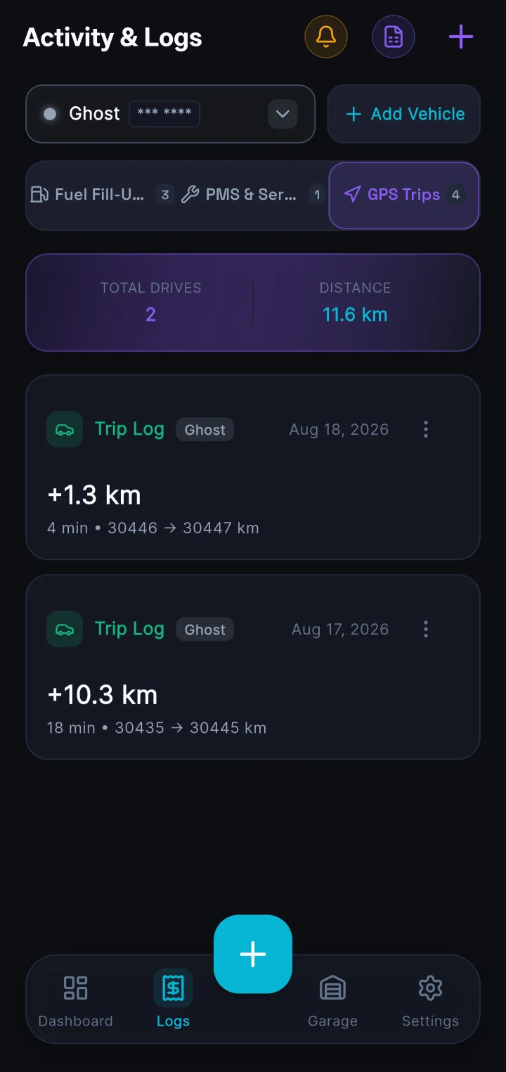 milepup GPS Trip Tracking Interface